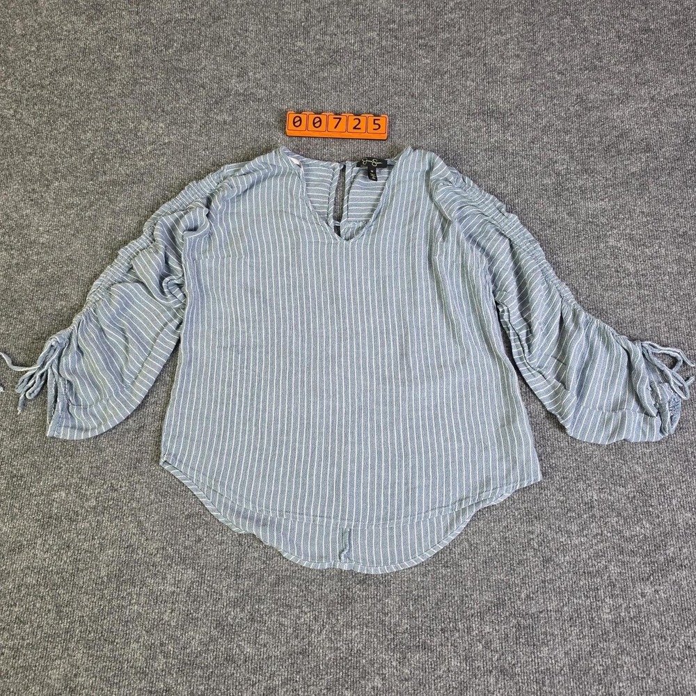 Jessica Simpson Blue & white striped blouse with tie sleeves Size Medium